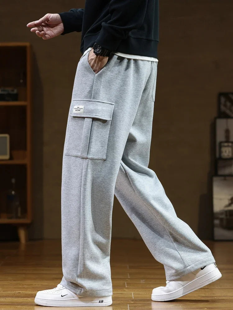 Men's Cotton-Blend Cargo Joggers – Relaxed Wide-Leg Comfort