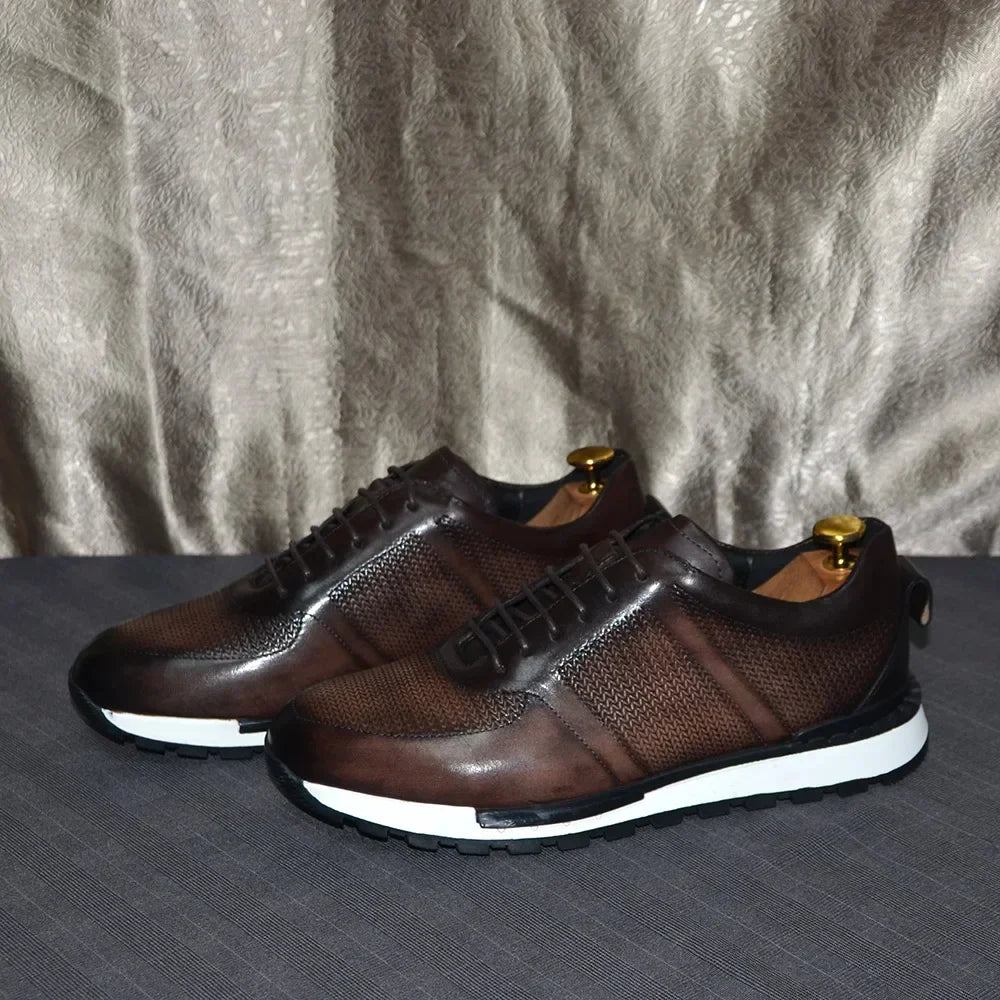 Men's Woven Leather Sneakers – Hand-Burnished Smart-Casual Trainers