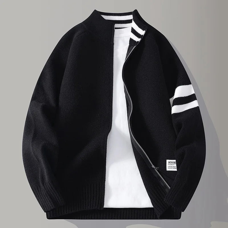 Men's Wool-Blend Zip Sweater - Varsity Knit Jumper Layer
