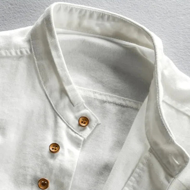 Men's Organic Cotton Shirt – Stand Collar Smart Casual