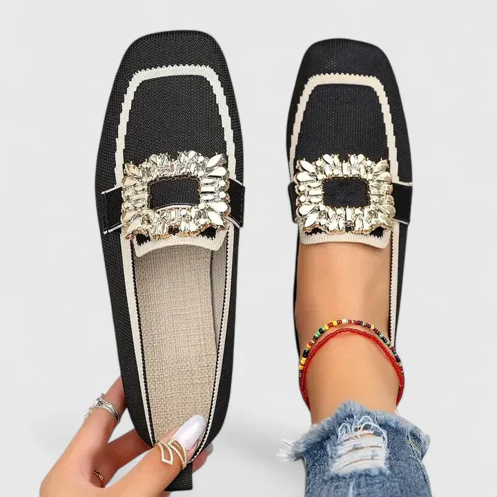 Women's Embellished Square Toe Flats - Everyday Elegance