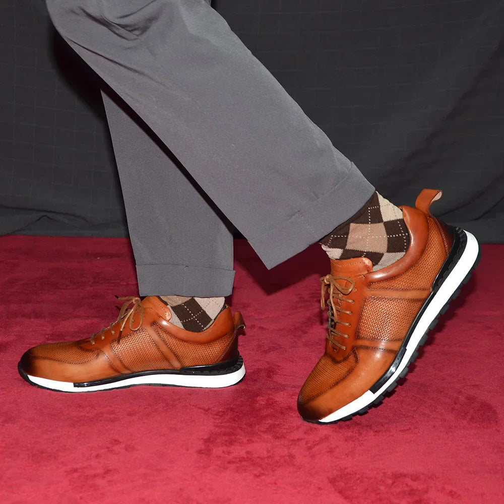 Men's Woven Leather Sneakers – Hand-Burnished Smart-Casual Trainers