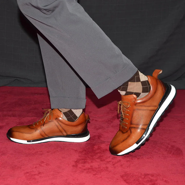 Men's Woven Leather Sneakers – Hand-Burnished Smart-Casual Trainers