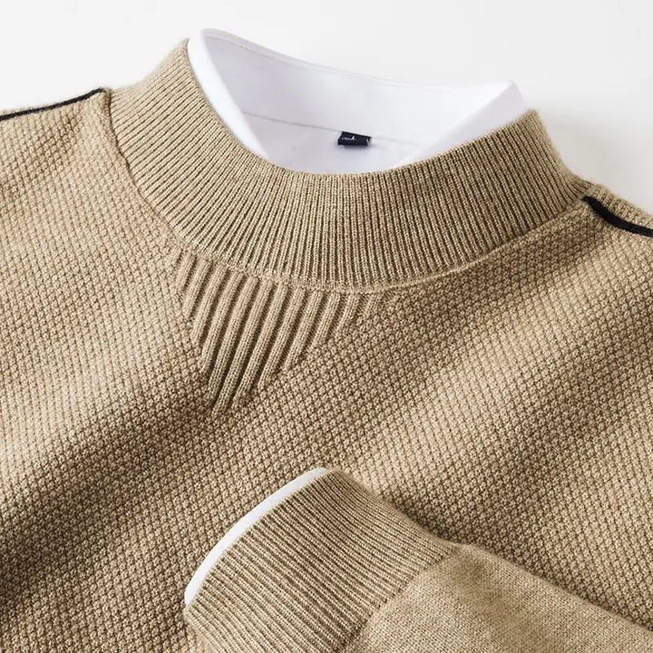 Men's Jacquard Knit Jumper – Textured Mock Neck Sweater