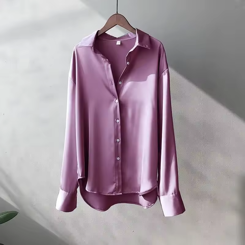 Women's Silky Button-Up Blouse - Effortless Elegance for All Occasions