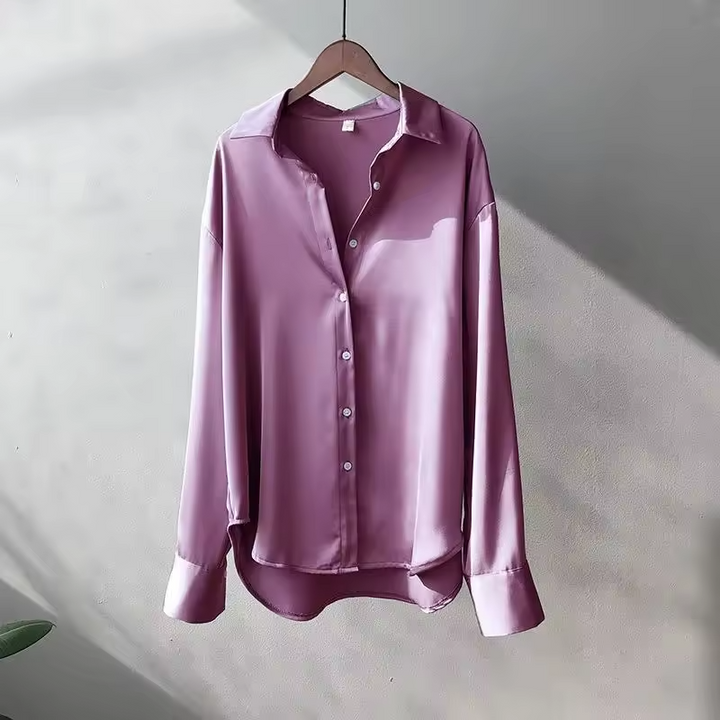 Women's Silky Button-Up Blouse - Effortless Elegance for All Occasions