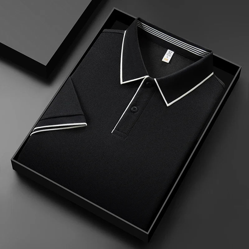 Men's Textured Knit Polo Shirt – Breathable Stretch Performance Polo