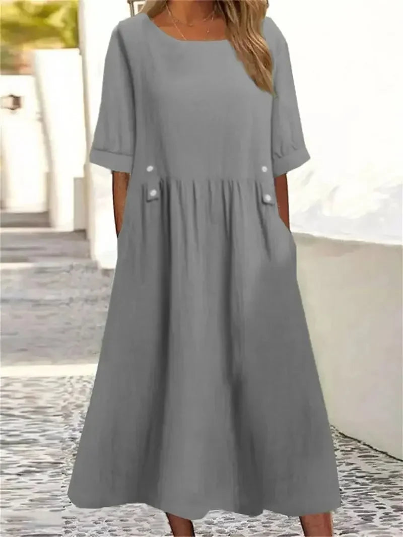 Women's Striped Cotton Midi Dress - Casual Elegance