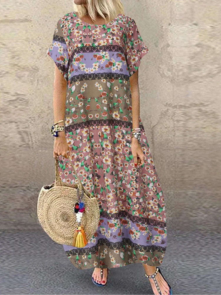 Women's Floral Print Flowing Maxi Dress - Vibrant & Effortless
