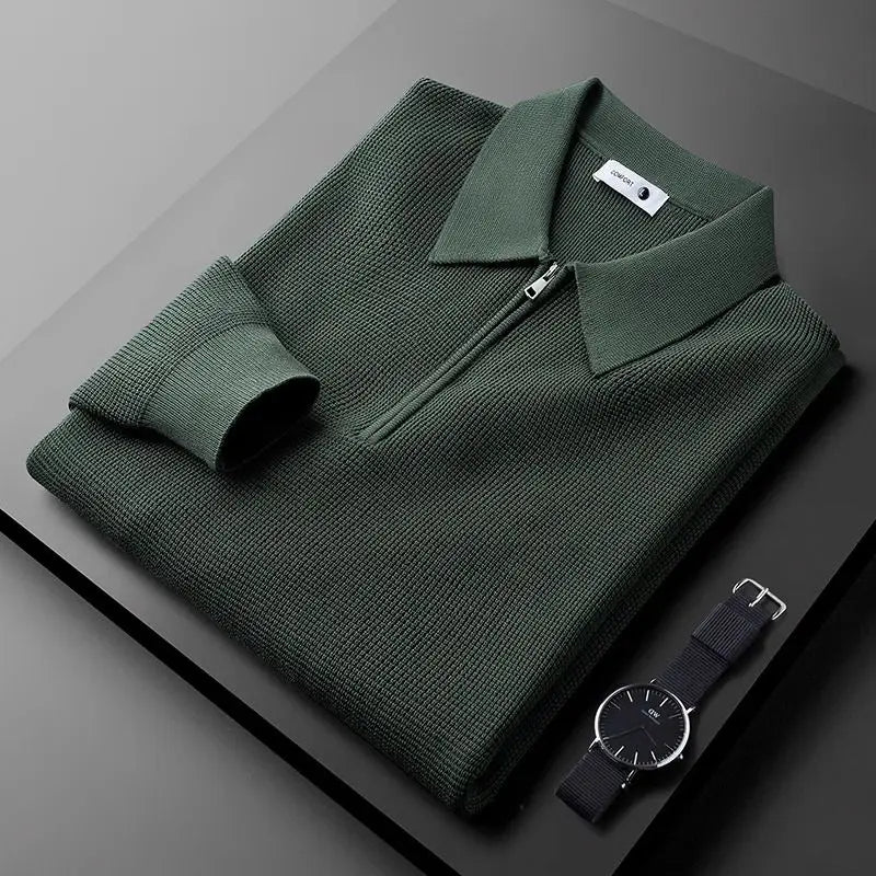 Men's Ribbed Knit Quarter-Zip Jumper – Fine-Gauge Layer