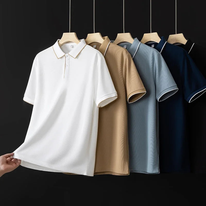Men's Textured Knit Polo Shirt – Breathable Stretch Performance Polo
