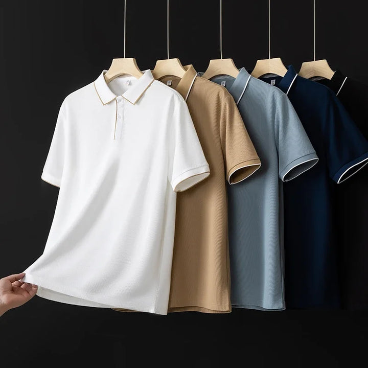 Men's Textured Knit Polo Shirt – Breathable Stretch Performance Polo