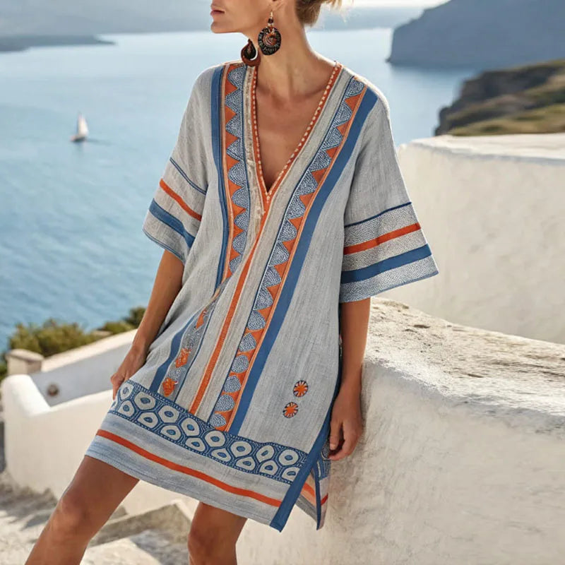 Women's Patterned Flowy Maxi Dress - Elegant for Any Occasion