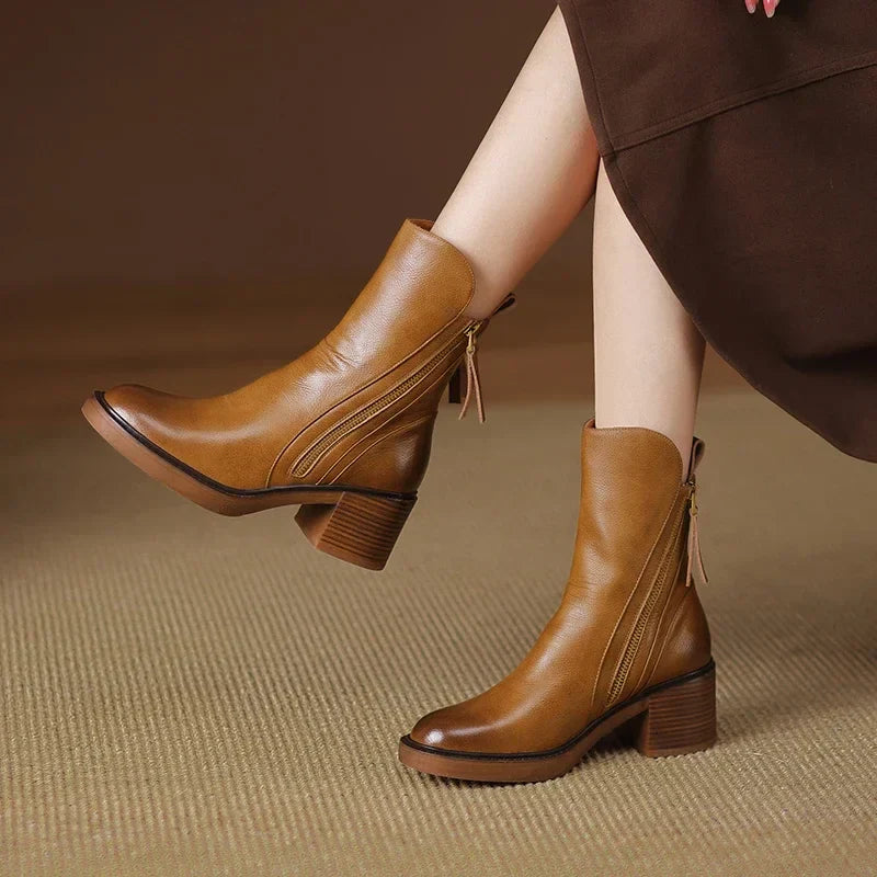 Women's Leather Ankle Boots - Timeless Elegance for Every Step