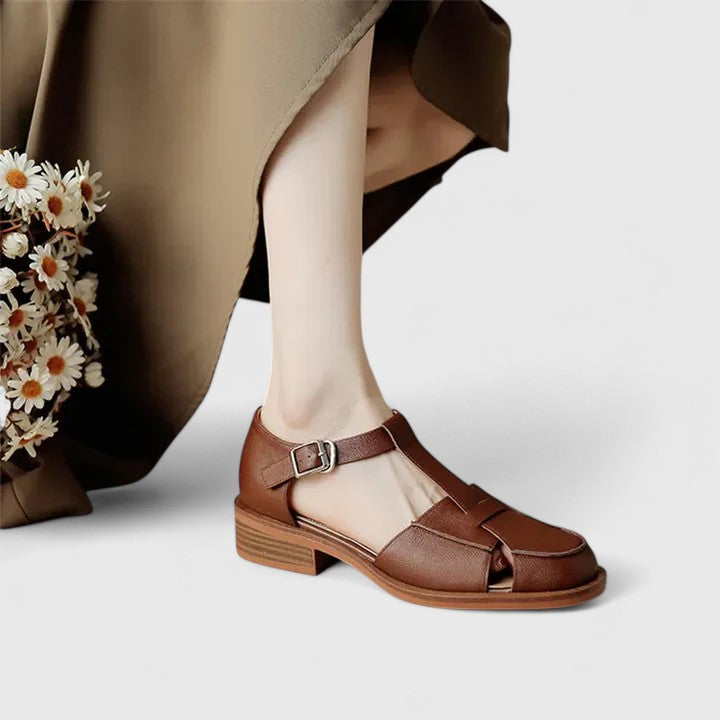Women's Closed Toe T-Strap Wedge Sandals - Retro Elegance