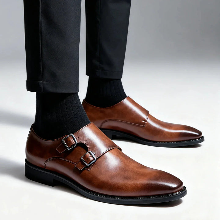 Men's Leather Monk Strap Loafers – Smart Casual Dress Shoes
