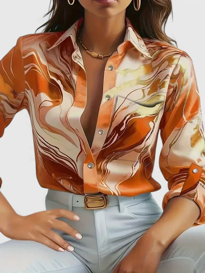 Women's Shaina Abstract Marble Button-Down Shirt - Elevate Your Style
