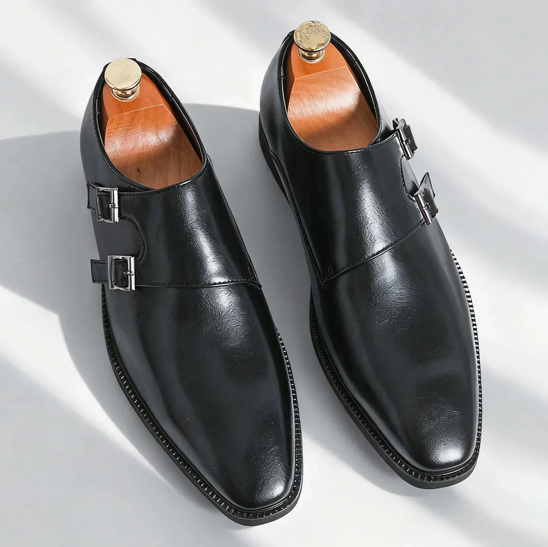 Men's Leather Monk Strap Loafers – Smart Casual Dress Shoes