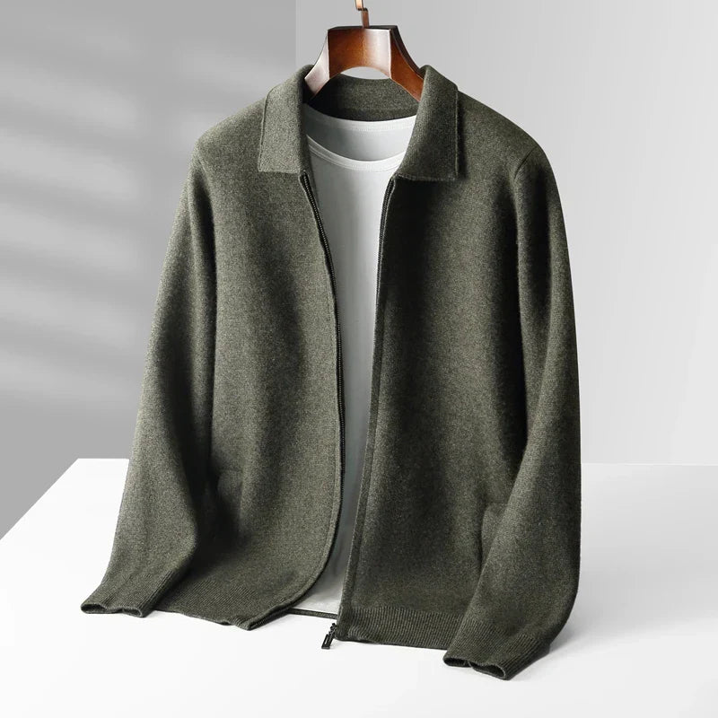 Men's Cashmere Zip Cardigan – Collared Knit with Pockets