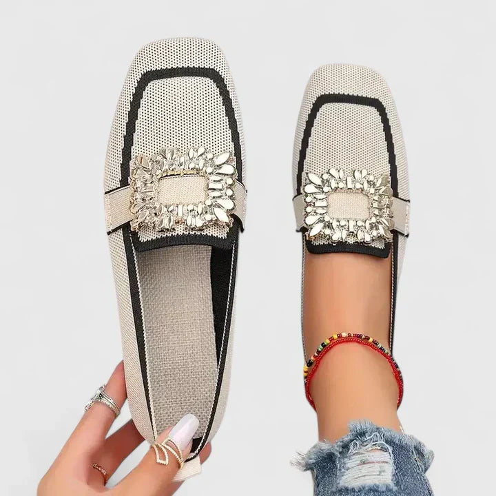 Women's Embellished Square Toe Flats - Everyday Elegance