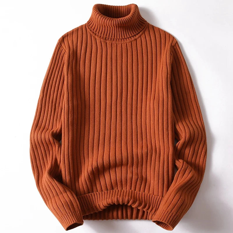Men's Ribbed Knit Turtleneck Jumper – Heavy Roll Neck