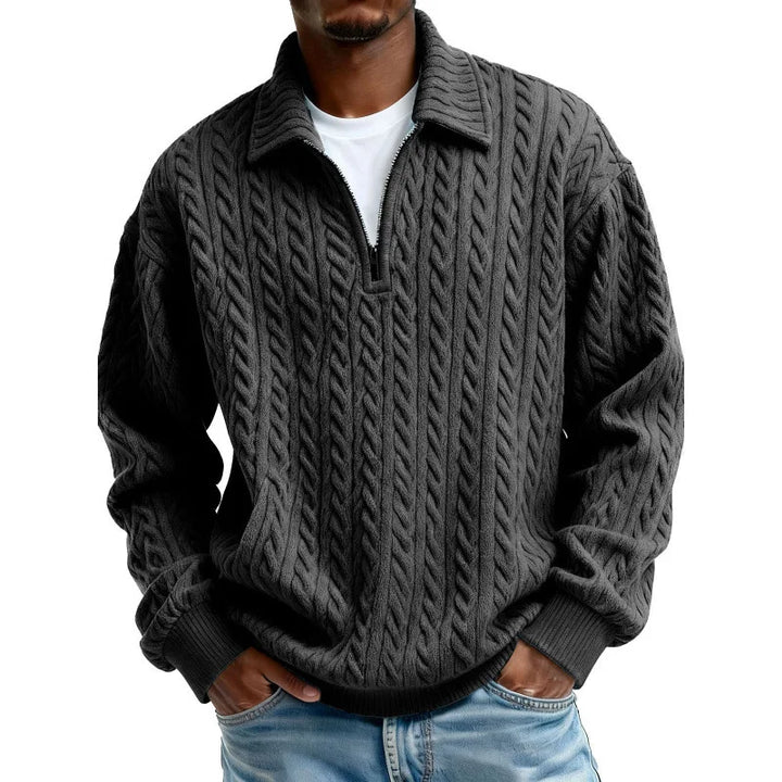 Men's Cable-Knit Quarter-Zip Jumper – Spread Collar Knitwear