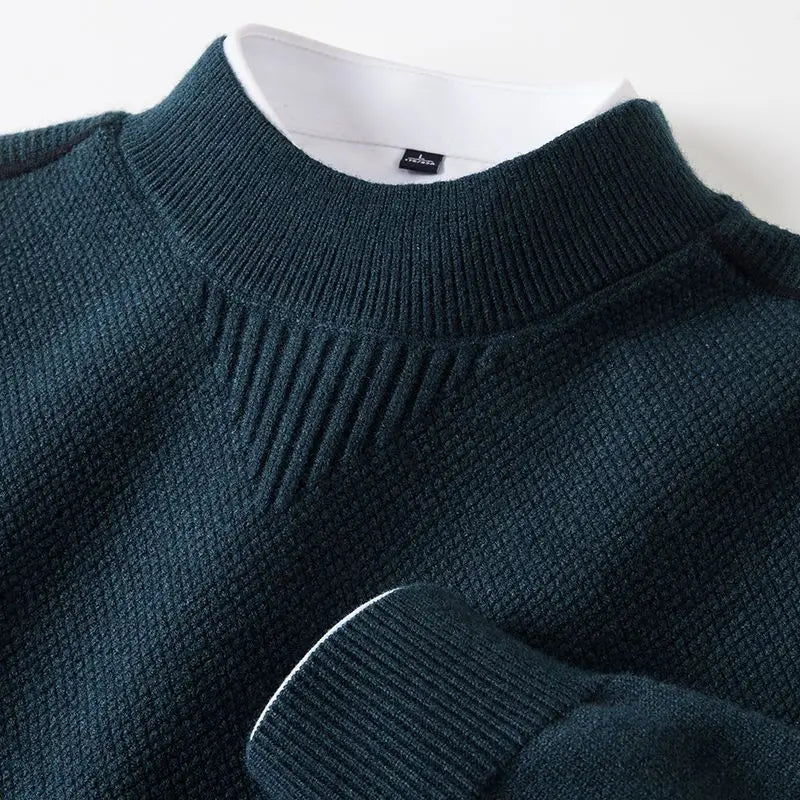 Men's Jacquard Knit Jumper – Textured Mock Neck Sweater