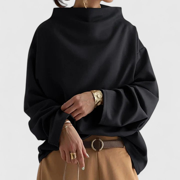 Women's Relaxed Drape Blouse – Wide Boat Neck & Flowy Fit