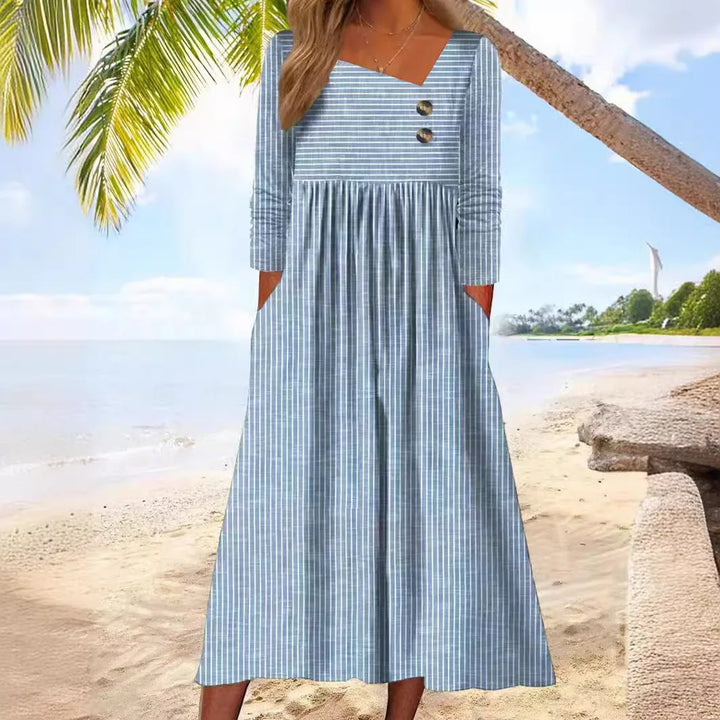 Women's Striped Cotton Midi Dress - Relaxed Everyday Elegance