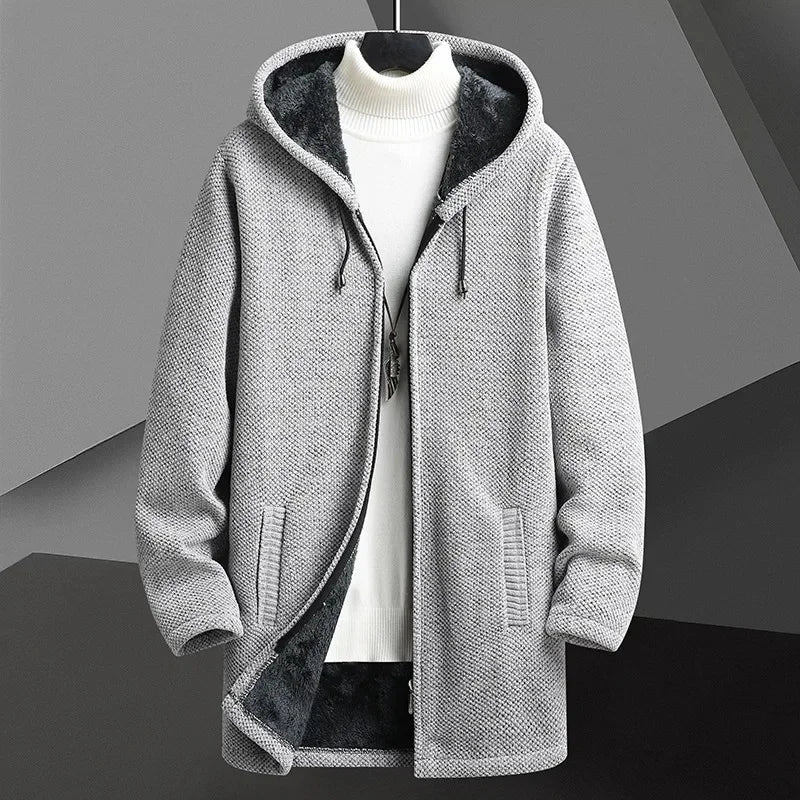 Men's Hooded Knit Overcoat – Fleece-Lined Warm City Layer