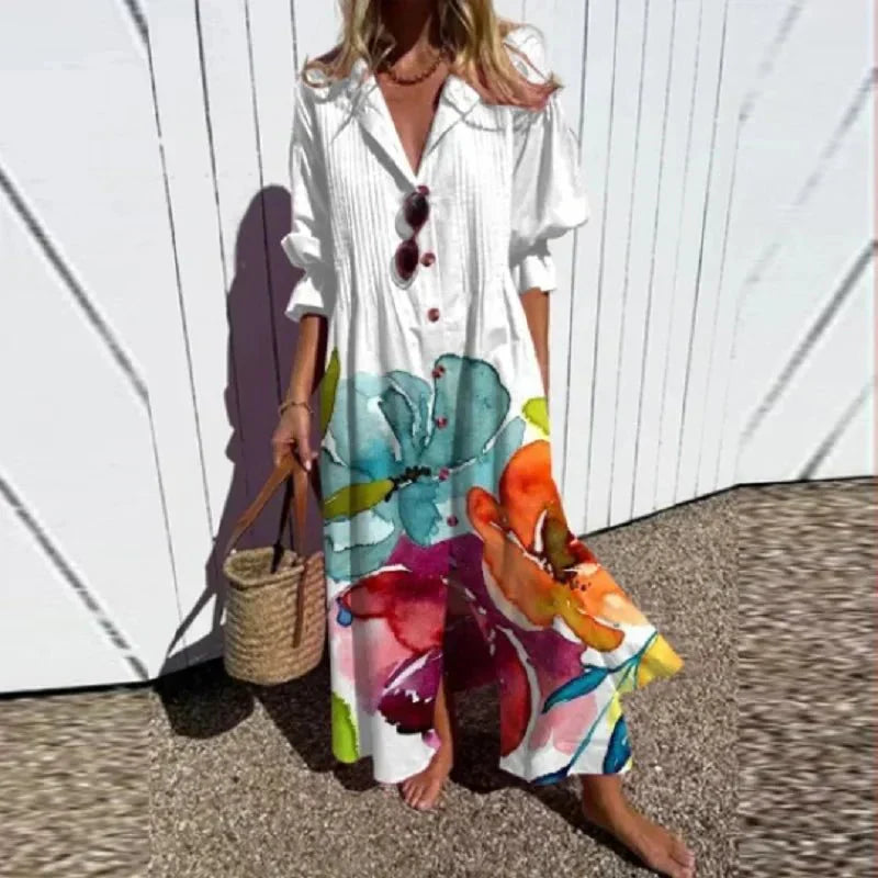 Women's Colorful Floral Relaxed Dress - Effortless Everyday Style
