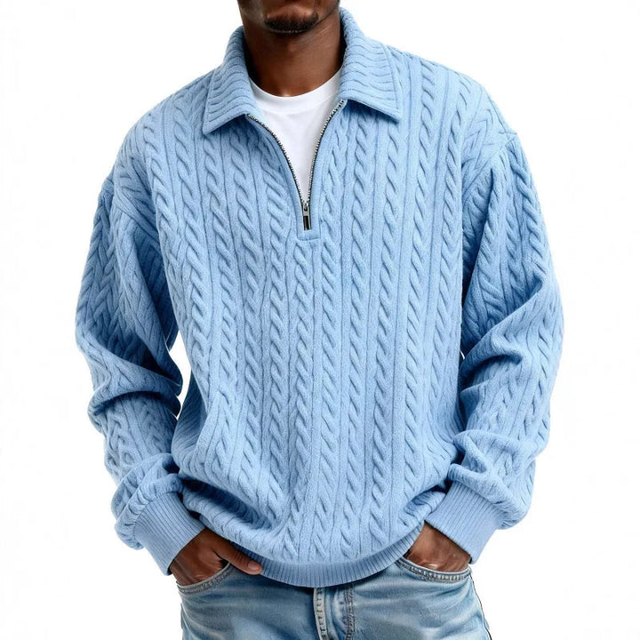 Men's Cable-Knit Quarter-Zip Jumper – Spread Collar Knitwear