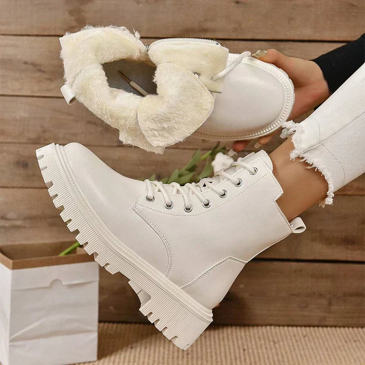 Women's Plush Lace-Up Ankle Boots - Cozy Winter Comfort
