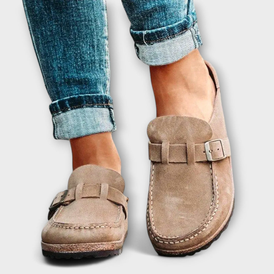 Women's Orthopedic Moccasins with Decorative Buckle - Everyday Comfort