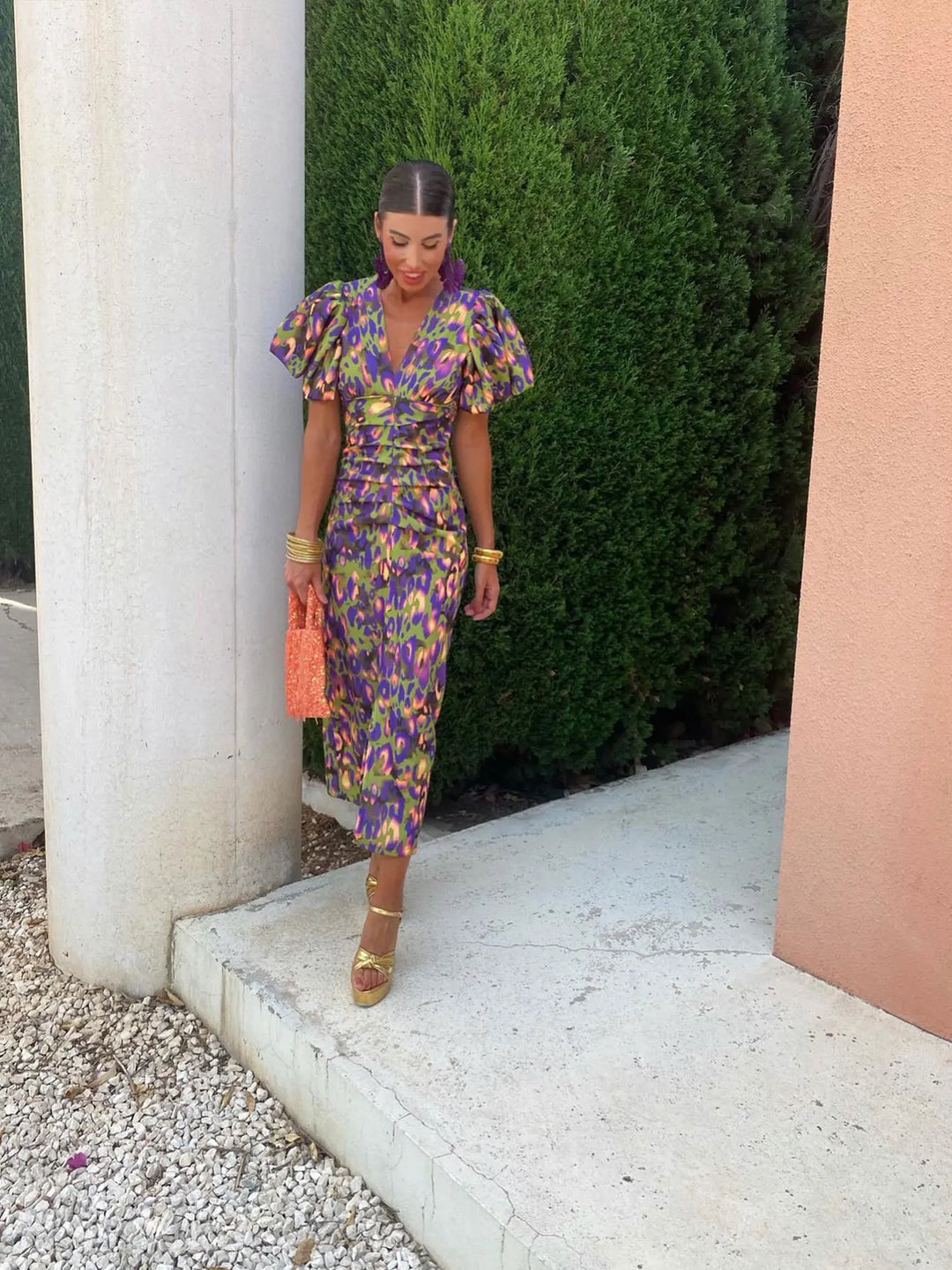 Women's Floral Print Ani Midi Dress - Elegant Summer Style