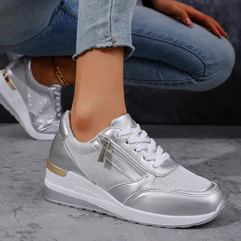 Women's Metallic Platform Sneakers - Sleek & Cushioned