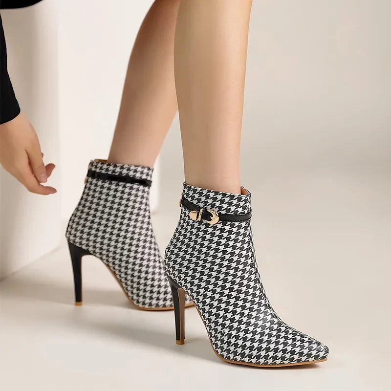 Women's Knit Houndstooth Ankle Boot - Sculpted Heel