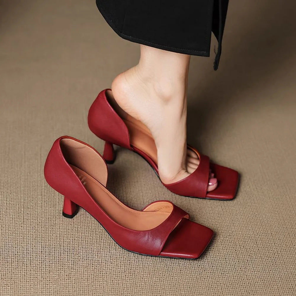Women's Leather d'Orsay Heels – Square Toe Mid-Heel Courts