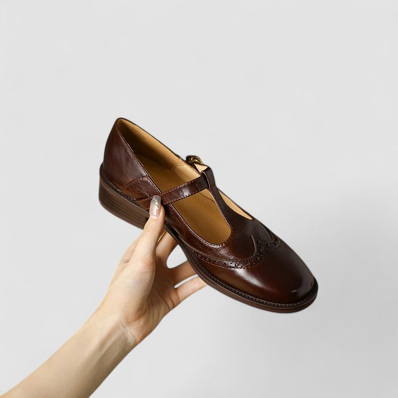 Women's Leather T-Strap Mary Jane Shoes - Classic & Comfortable