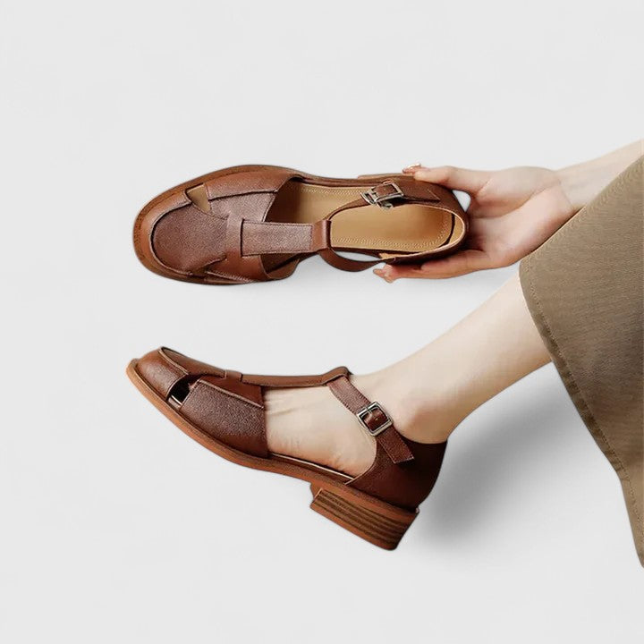 Women's Closed Toe T-Strap Wedge Sandals - Retro Elegance