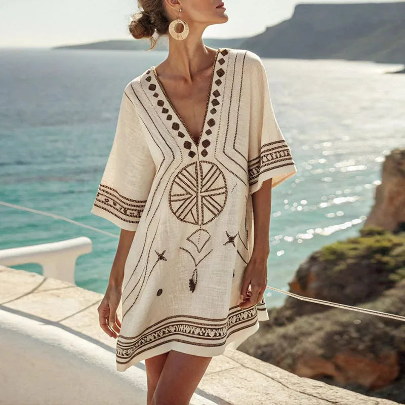 Women's Printed Beach Dress - Elegant & Breezy Summer Look