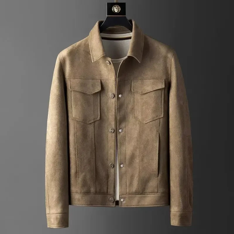 Men's Suede Trucker Jacket – Soft Western Snap-Button Overshirt