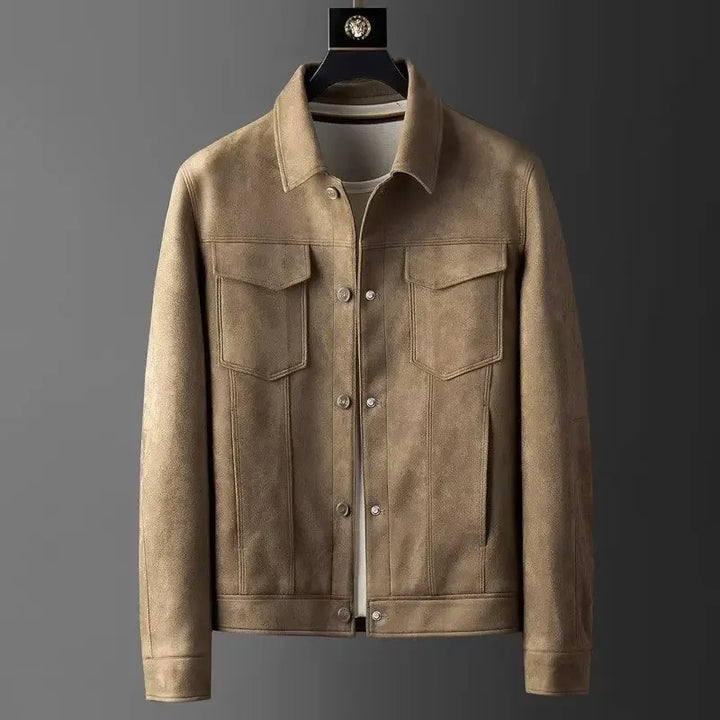 Men's Suede Trucker Jacket – Soft Western Snap-Button Overshirt