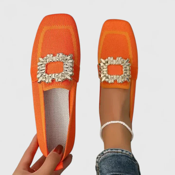 Women's Embellished Square Toe Flats - Everyday Elegance