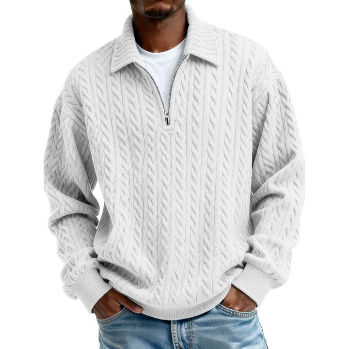 Men's Cable-Knit Quarter-Zip Jumper – Spread Collar Knitwear