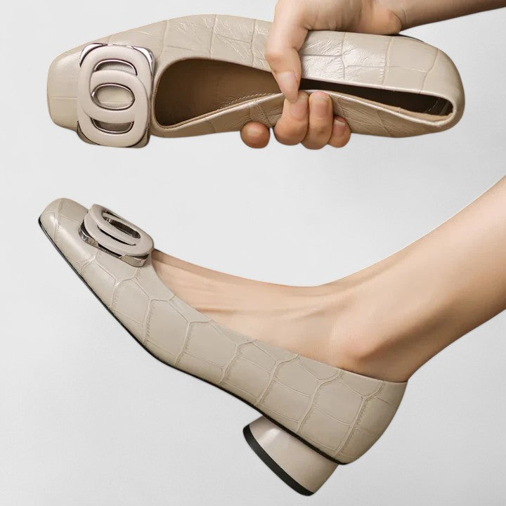 Women's Elegant Square Buckle Block Heels - Effortless Everyday
