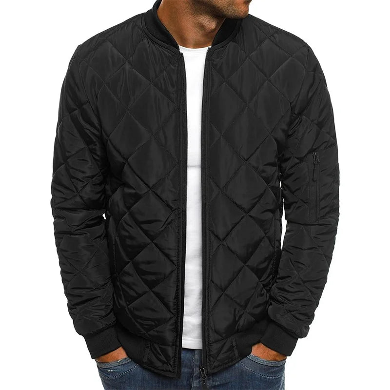 Men's Diamond Print Casual Spring Jacket - Everyday Spring Layer