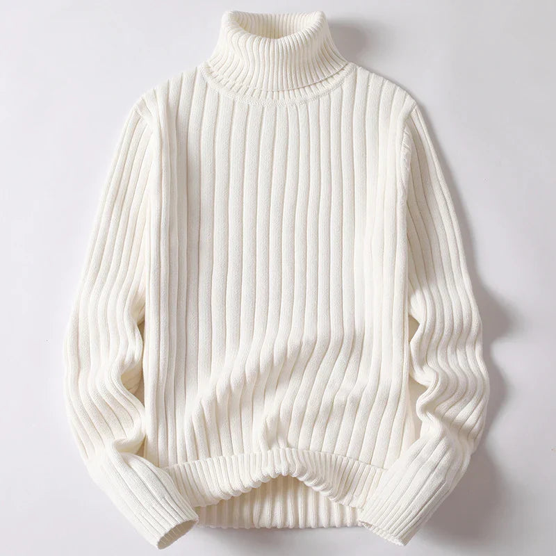Men's Ribbed Knit Turtleneck Jumper – Heavy Roll Neck