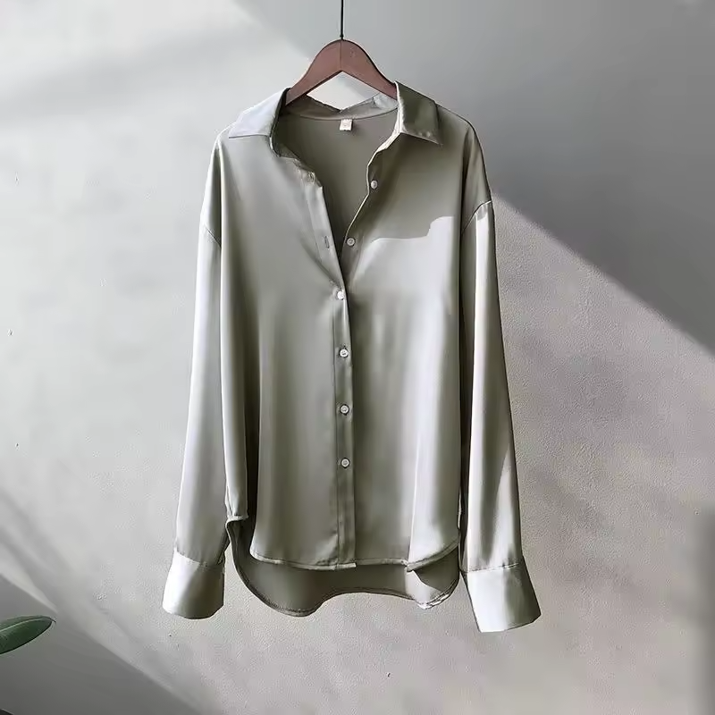 Women's Silky Button-Up Blouse - Effortless Elegance for All Occasions