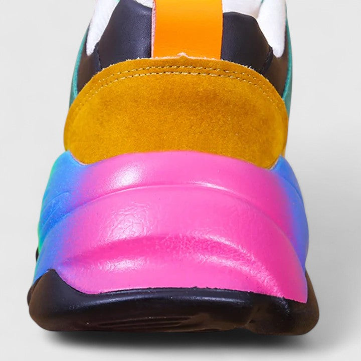 Women's Chunky Rainbow Platform Sneakers - Bold Color Block